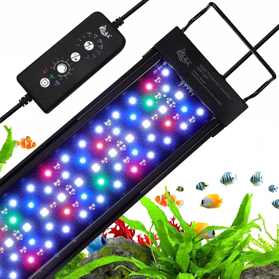 AQQA LED Aquarium Light — automatic 24/7 cycle with aluminum shell