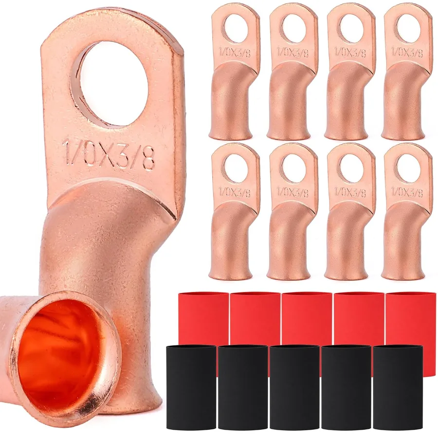 TKDMR 10 PCS 1/0 AWG — copper lugs with heat shrink included