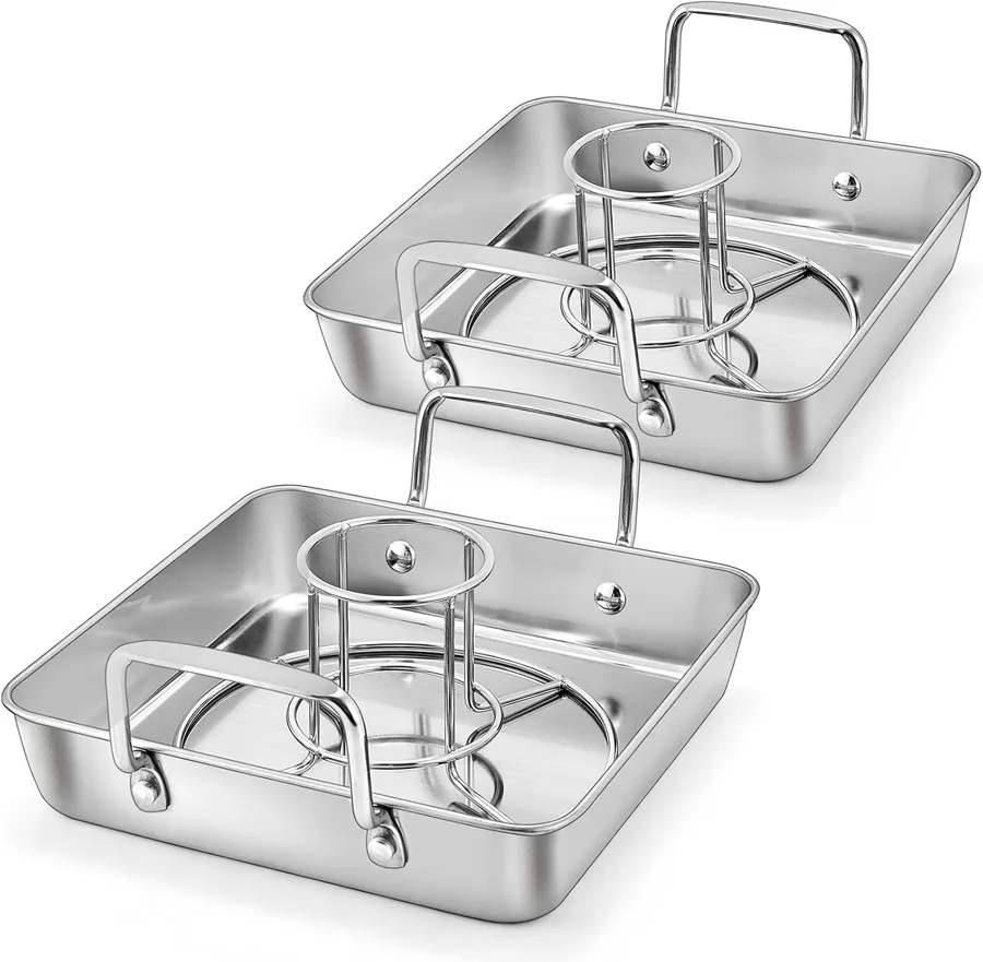 P&P CHEF Beer Can Chicken Holder — Pan set that catches the fat