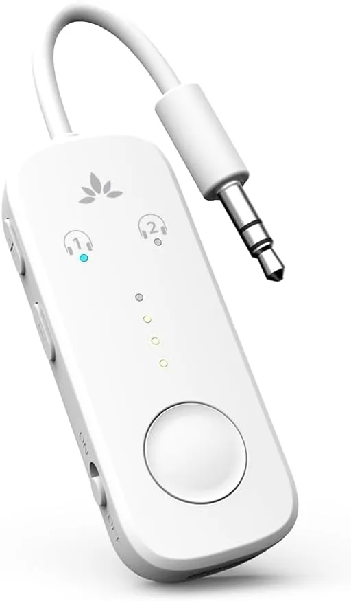 Avantree Relay — shares airplane audio with two Bluetooth headphones