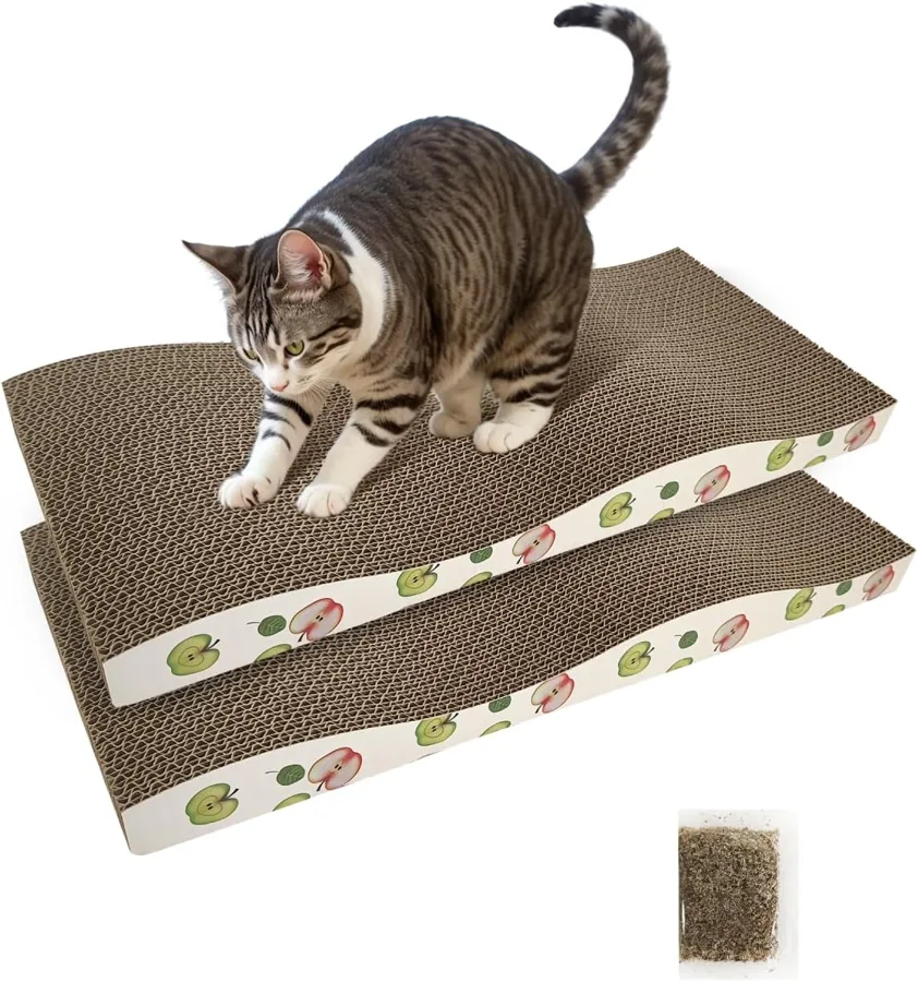 TIMHAKA Cat Scratching Board — two reversible corrugated floor boards