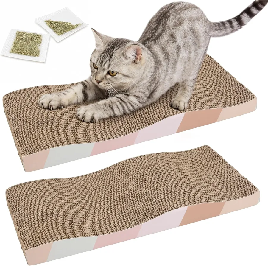 SIDAZON Cat Scratcher — curved reversible cardboard board with catnip