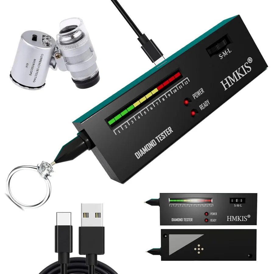 HMKIS Diamond Tester — Type-C or 9V power with a 60X LED loupe
