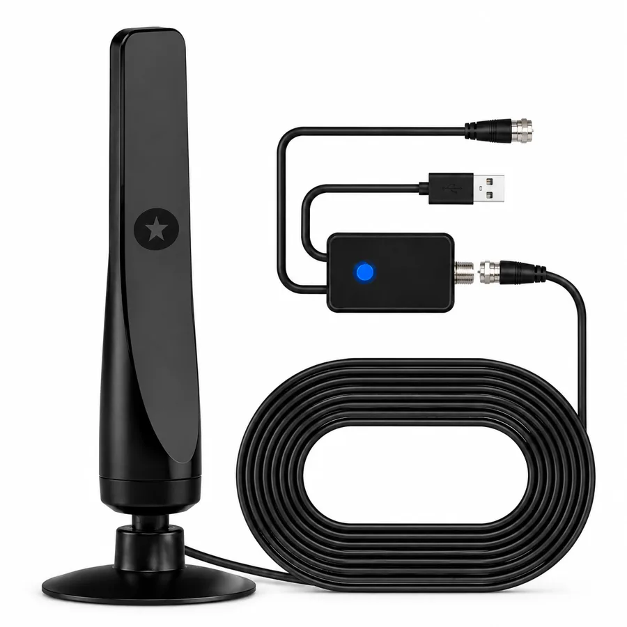 ClearPerch — Amplified antenna with a long coax lead for window placement