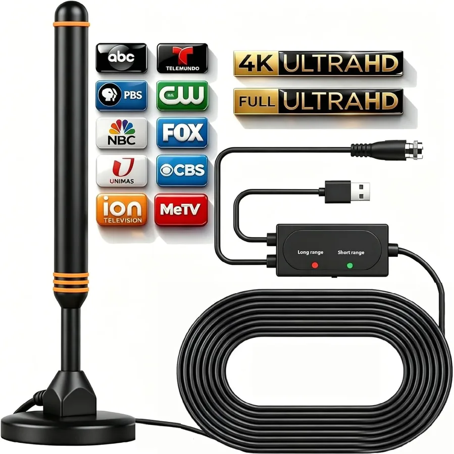 TV Antenna for Smart TV Indoor — Slim window antenna with a 5 m (16.5 ft) cable