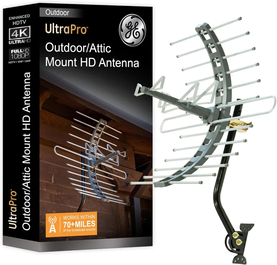GE Outdoor HD Digital TV Antenna — Attic or roof mount for far-off towers