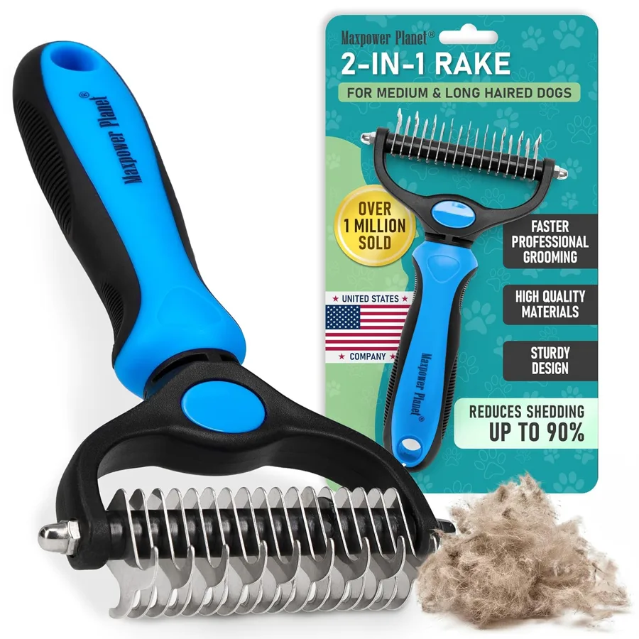Maxpower Planet Dog Grooming Rake — dual sided teeth for tangles and thinning