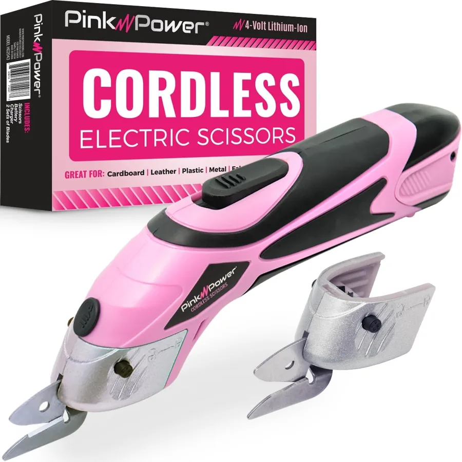 Pink Power Electric Scissors — two blades for fabric projects