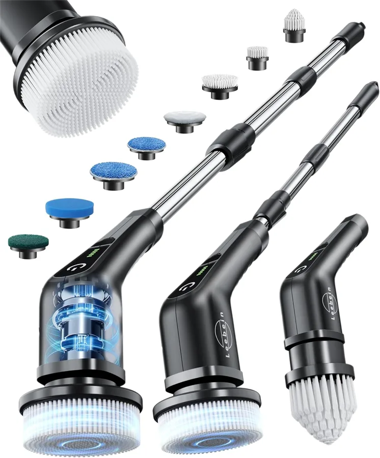 Leebein black — long-reach scrubbing for hard floors and wood