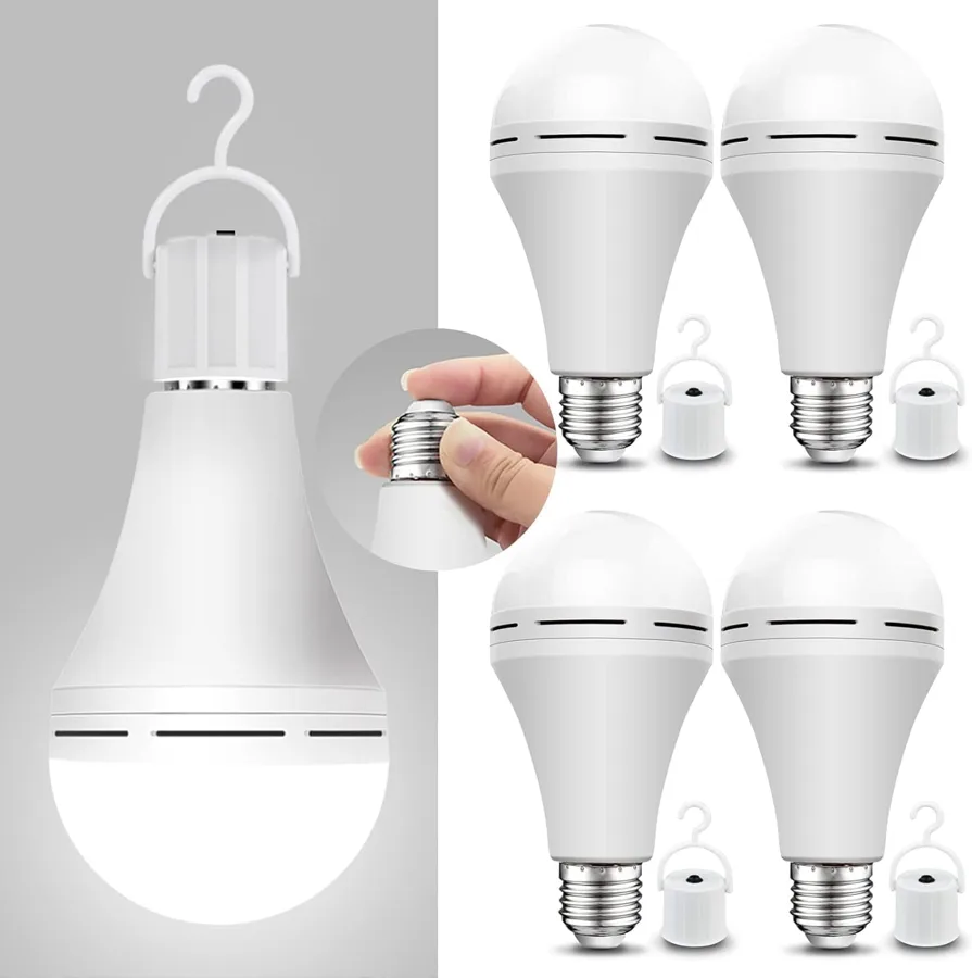 Neporal 4 Pack — self-charging backup bulbs with hooks