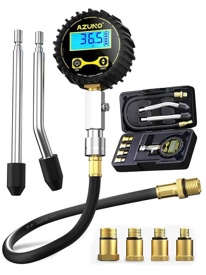 AZUNO Compression Tester Automotive — backlit digital readout in four units