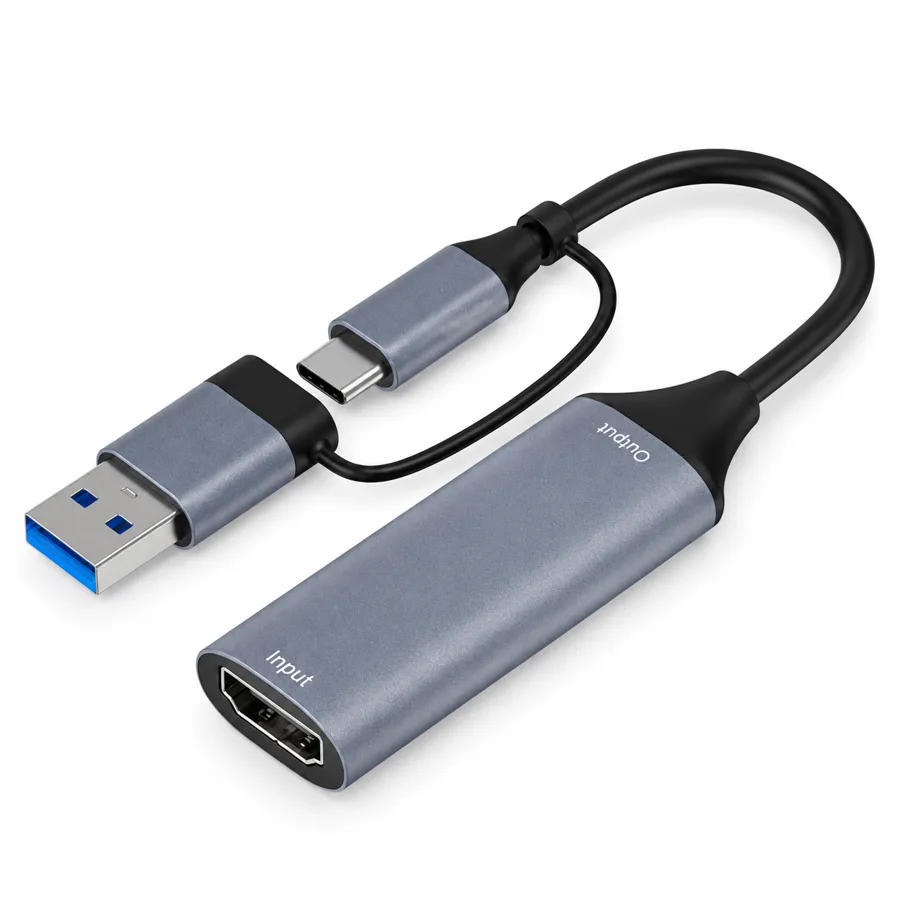 LiveLift — HDMI capture card with Type-C and USB-A plugs for 1080P