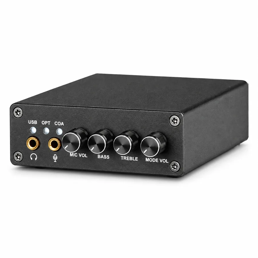 Selfdrive — bass and treble knobs plus a mic jack in one compact desk box