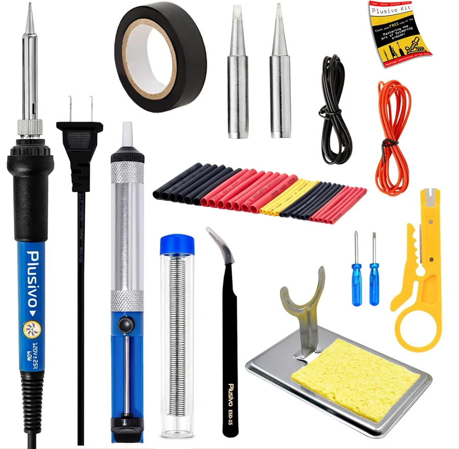 Plusivo Hobby Soldering Iron — kit with ebook, pump and tweezers