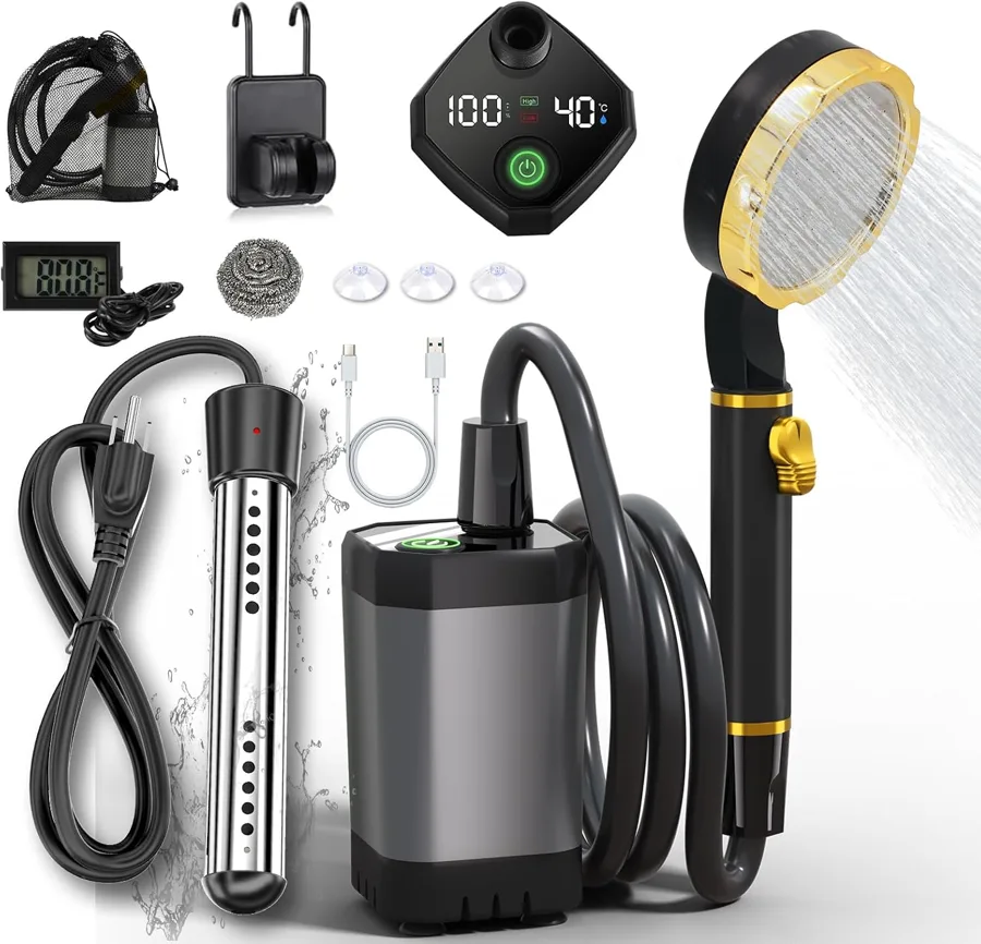 BSEED Immersion Water Heater — camping shower bundle with thermometer