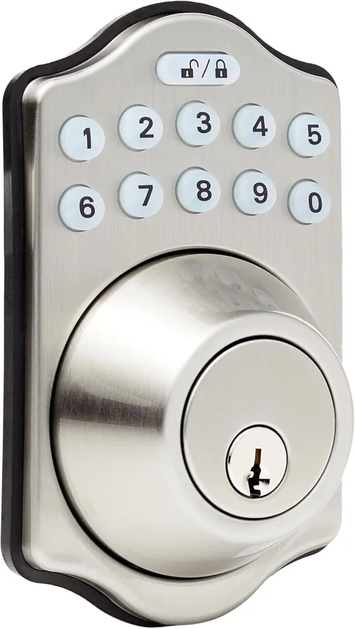 Amazon Basics Keypad Deadbolt — six codes and a thumb turn inside