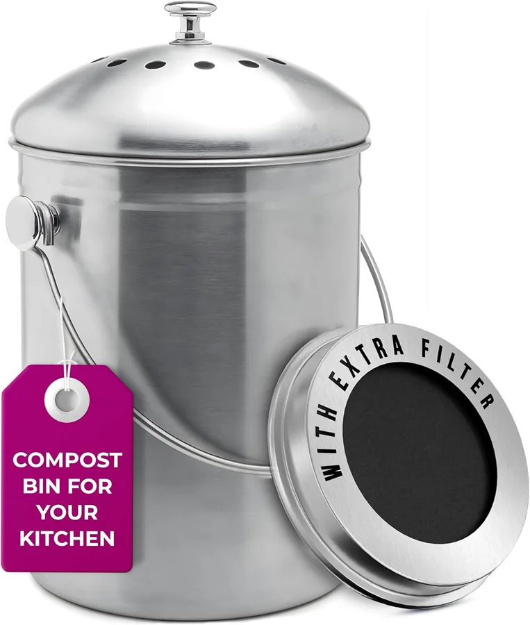 Epica Kitchen Compost Bin — sealed lid with replaceable charcoal filters