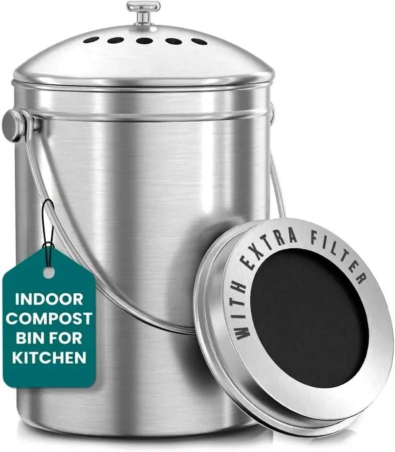 Utopia Kitchen Kitchen Compost Bin — compact stainless fit for tight spaces