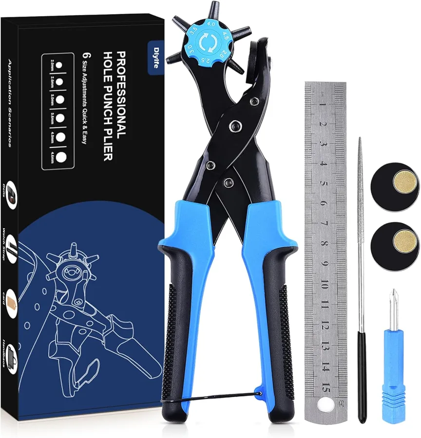 Diyife — blue punch pliers kit with spare plates and ruler