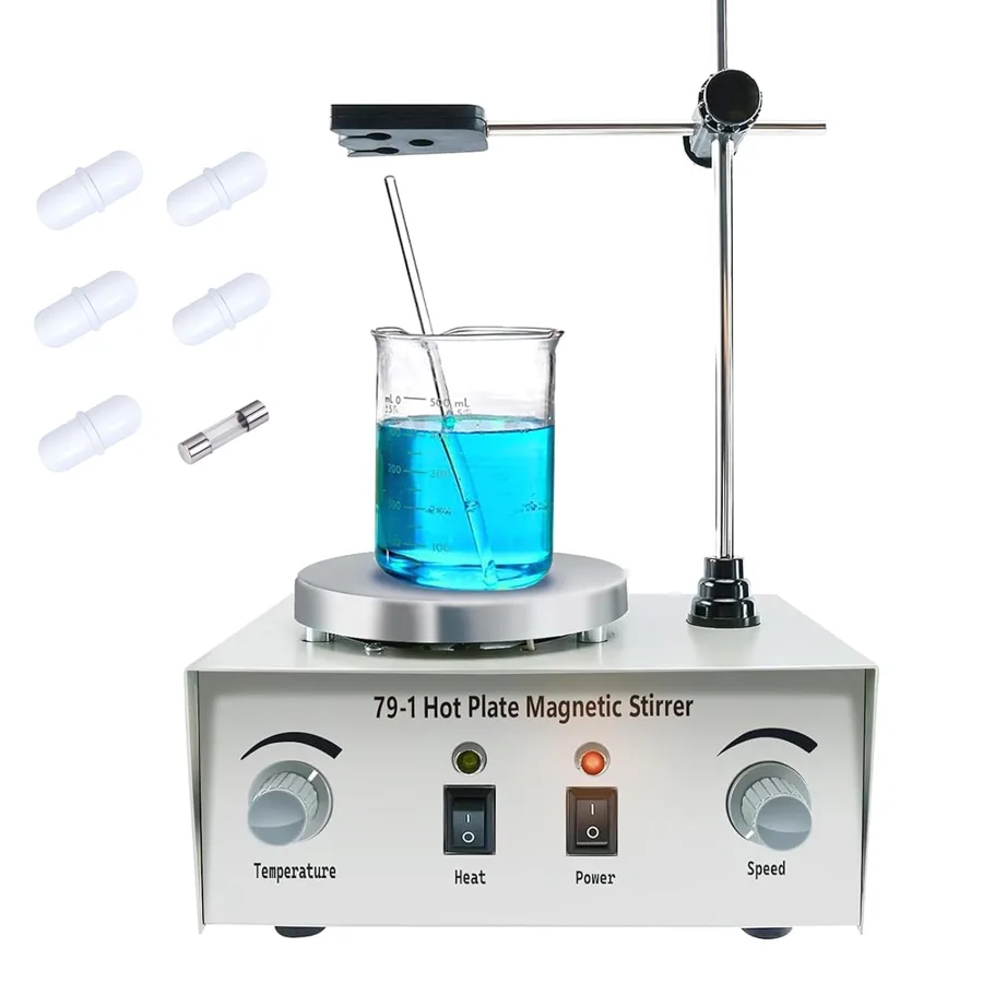 YaeCCC Magnetic Stirrer Hot Plate — five stir bars for different flasks