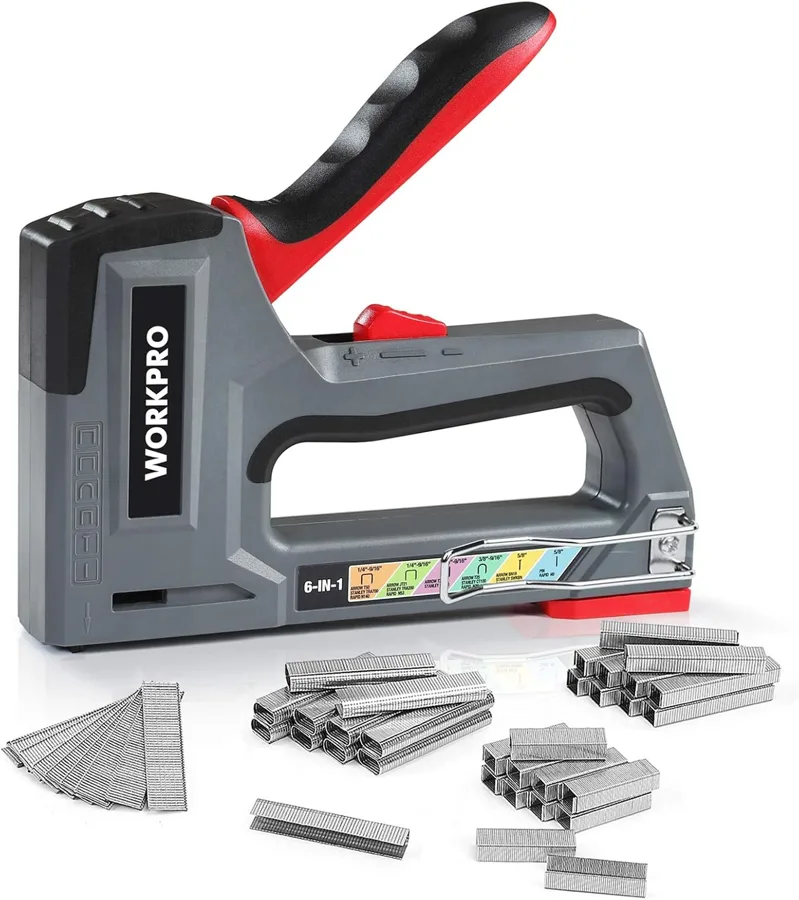 WORKPRO 6-in-1 Staple Gun — many fastener types, two power settings