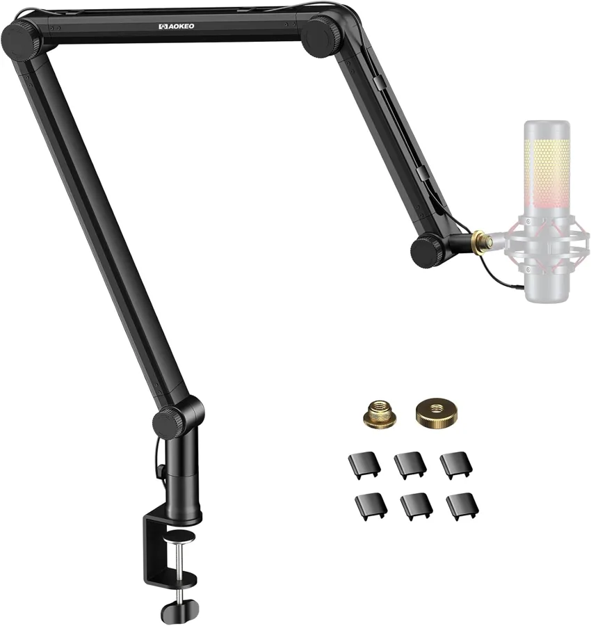 Aokeo Microphone Boom Arm — metal build with a padded clamp
