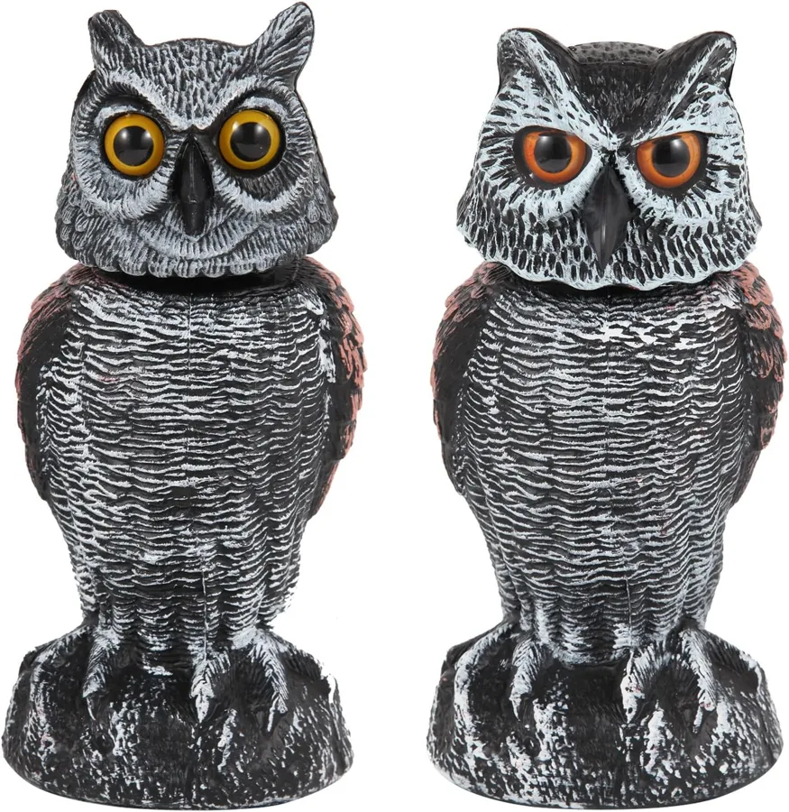 Hedoc Owl Decoy — two owls with wind-turned heads for patios