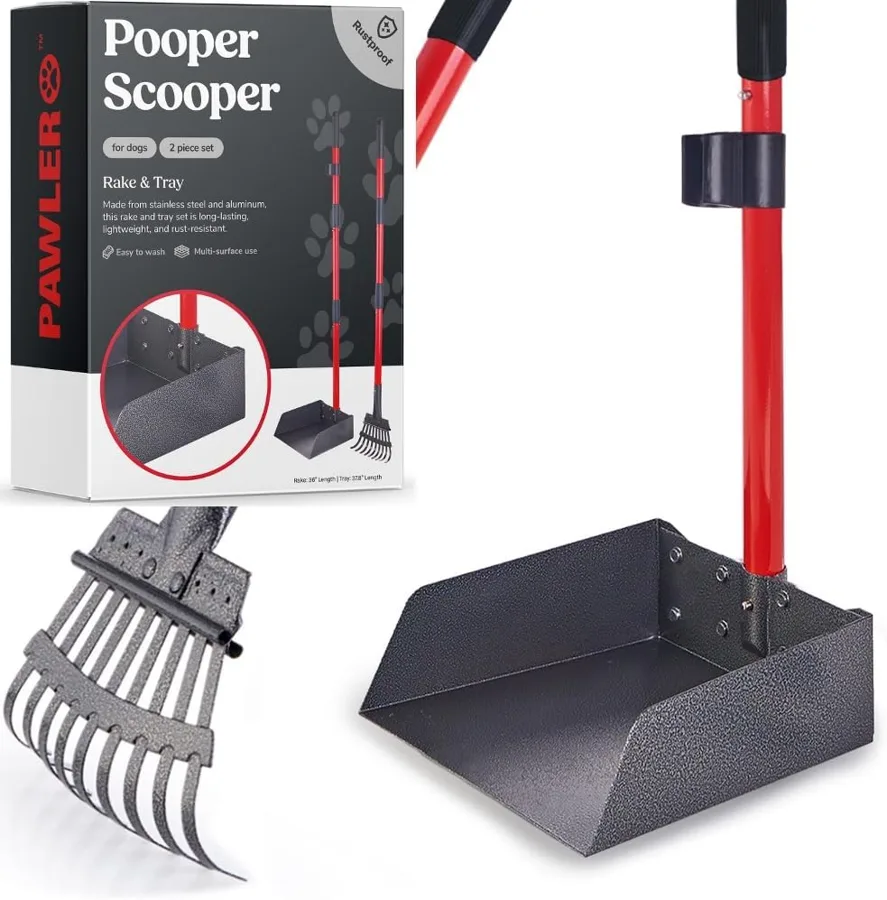 Pawler Pooper Scooper — rake and tray with push pin assembly