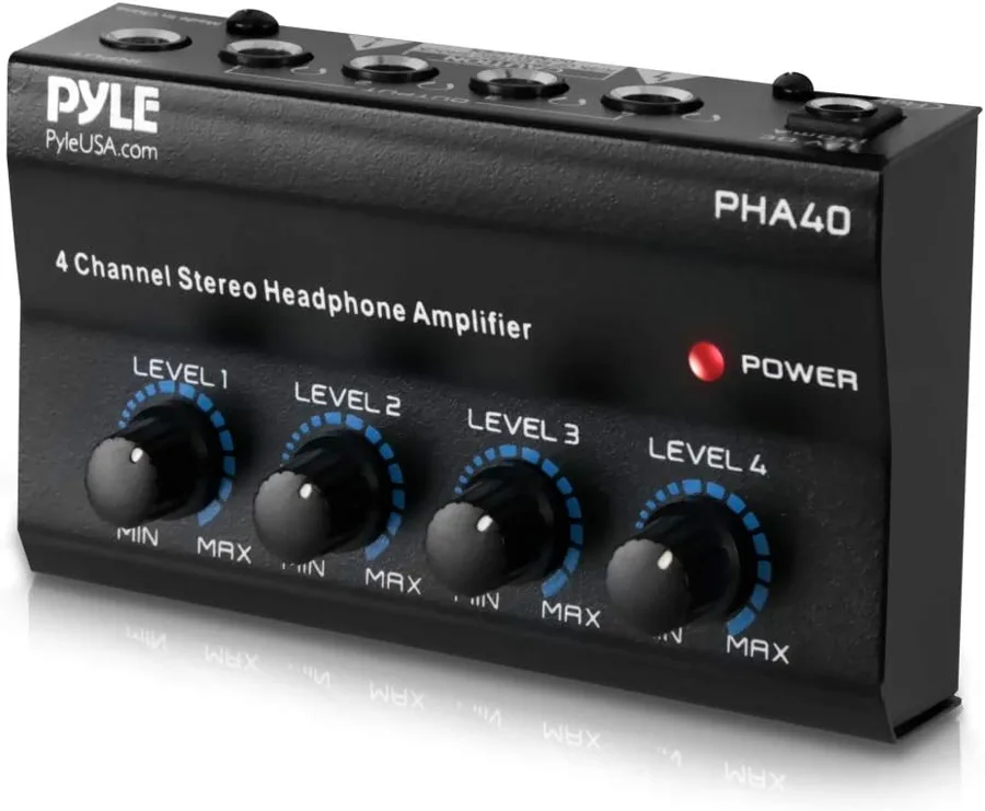 Pyle PHA40 — four headphone outputs with a volume knob for each listener