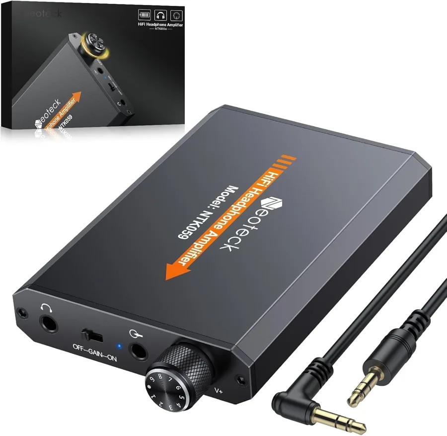 Neoteck 16-300 Ω amp — battery-powered boost with a two-stage gain switch