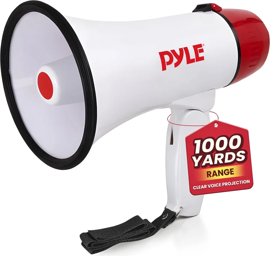 Pyle 20W Megaphone Bullhorn — loud voice and siren with a shoulder strap