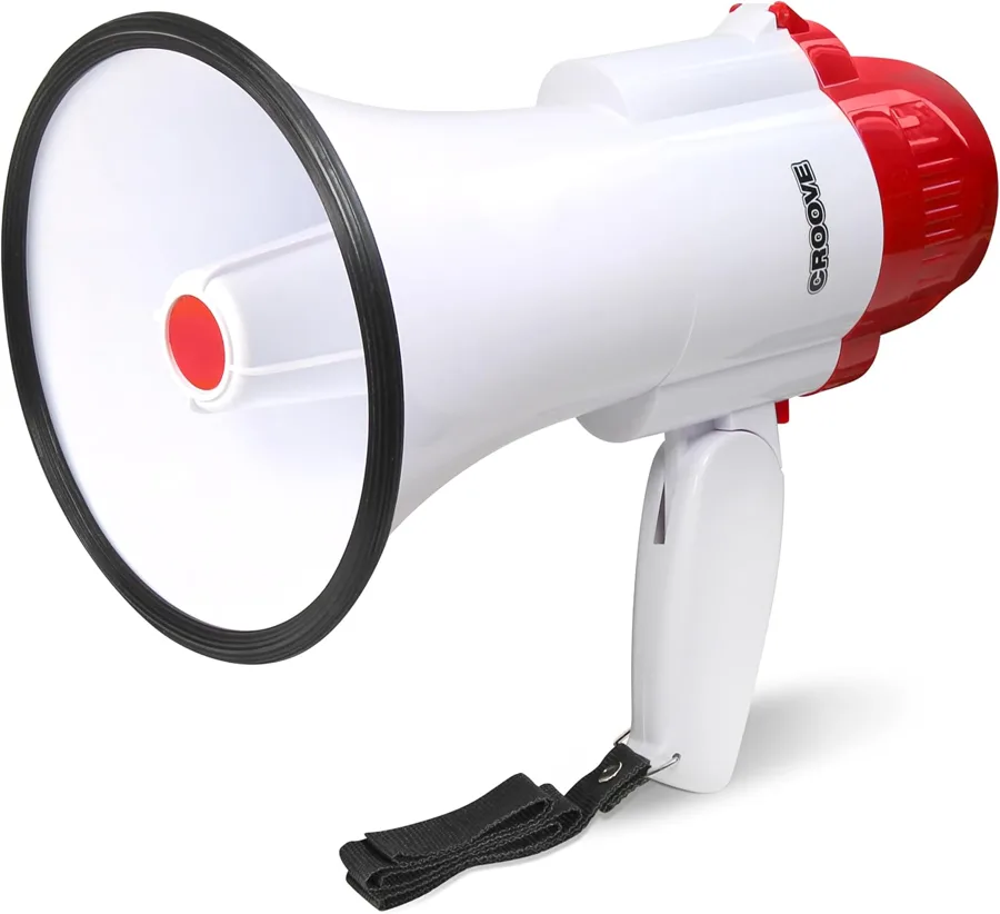 Croove Portable Megaphone Bullhorn — rechargeable with siren and neck strap