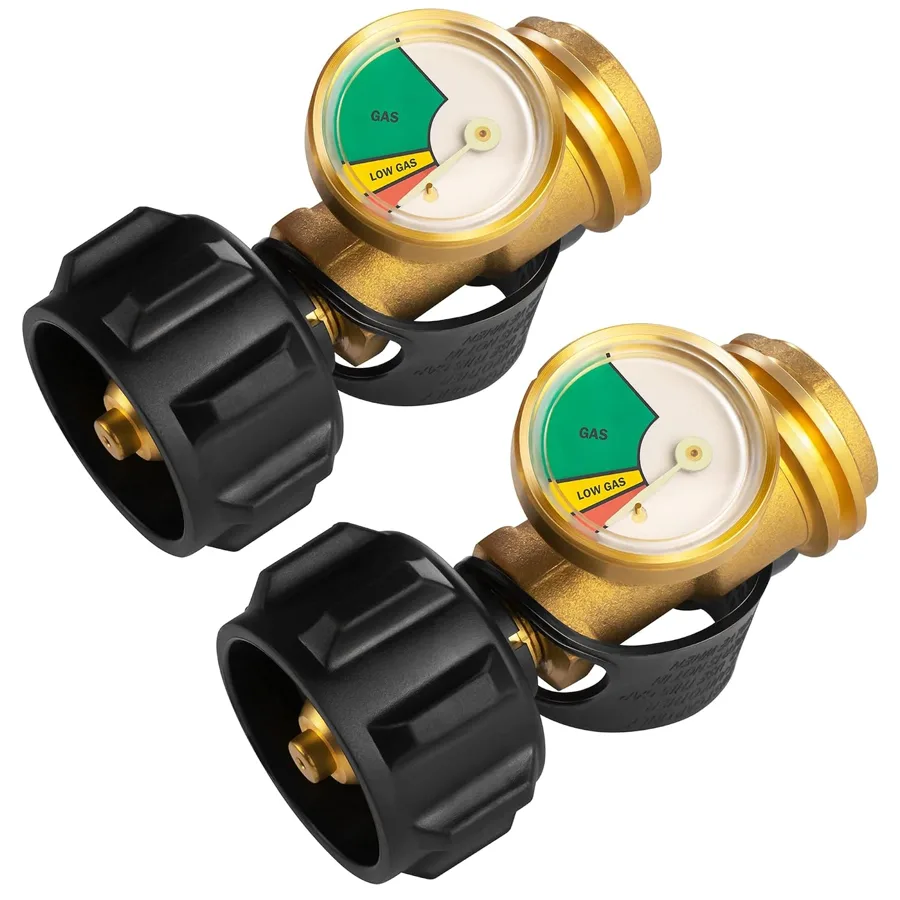 DOZYANT Propane Tank Gauge 2 Pack — two brass gauges for two tanks