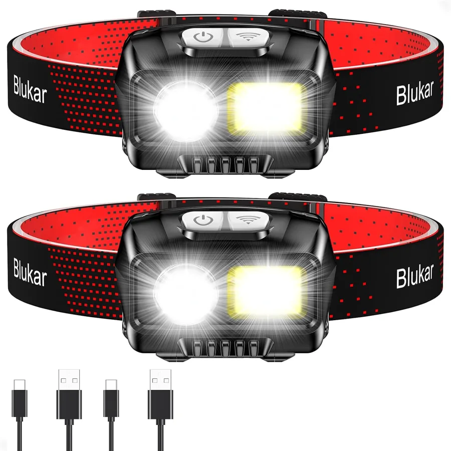 Blukar LED Headlamp Rechargeable — stepless dimming with wave sensor