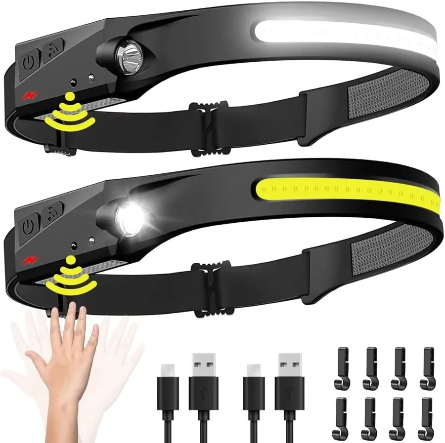 Headlamp Rechargeable 2PCS — wide beam that follows where you look