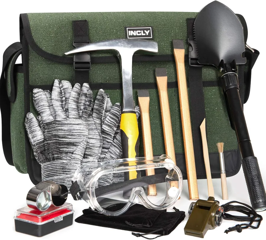 INCLY Rock Hammer — 15-piece kit with chisels and bag for a first outing