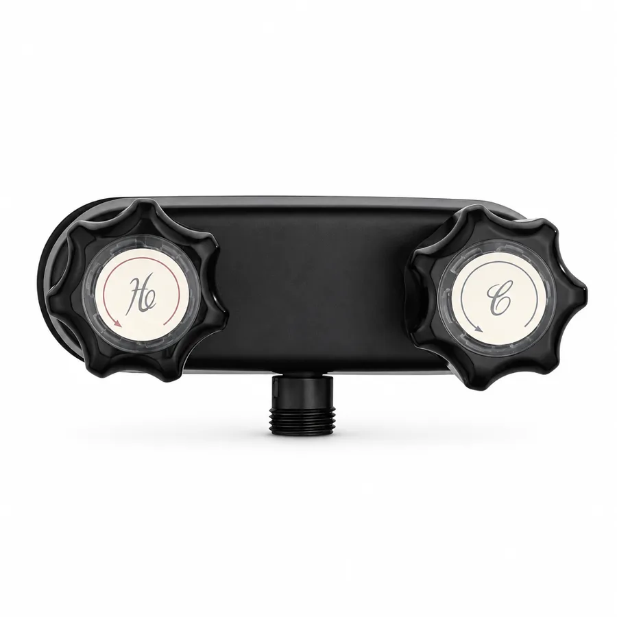 TwistRinse — two marked knobs that shut off with a twist