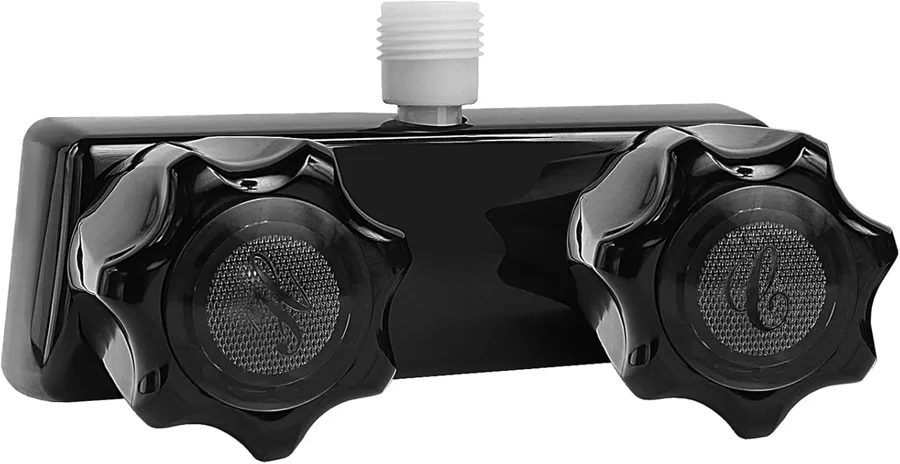 EXCELFU Rv Shower Faucet — black acrylic knobs with hot limit