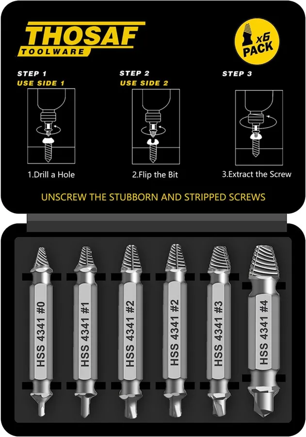 Damaged Screw Extractor Set — compact six piece extractors for small screws