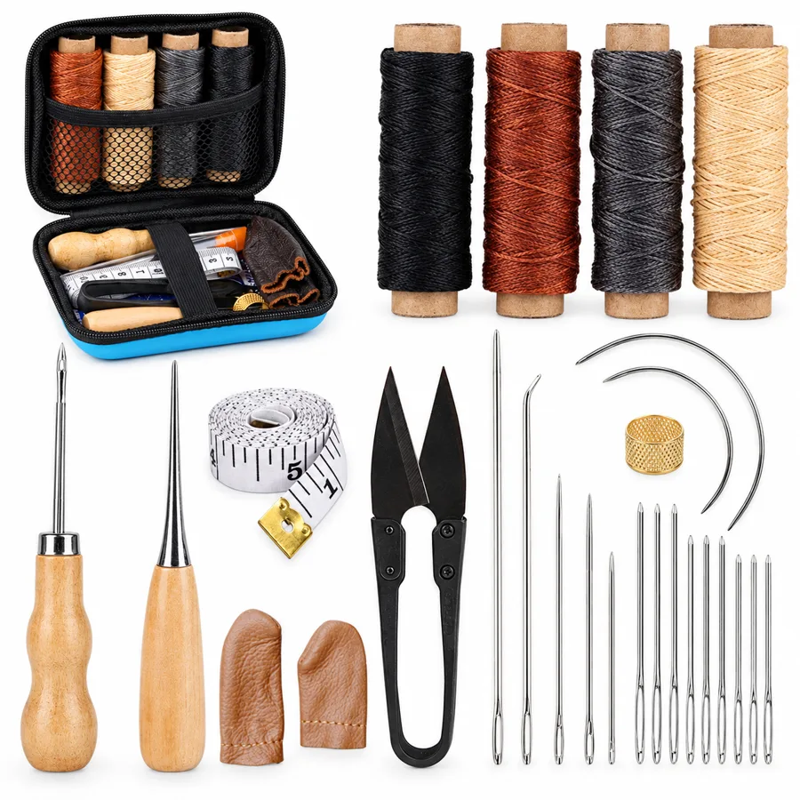 Mendforth — 2 awls, 9 needles and waxed thread in one case