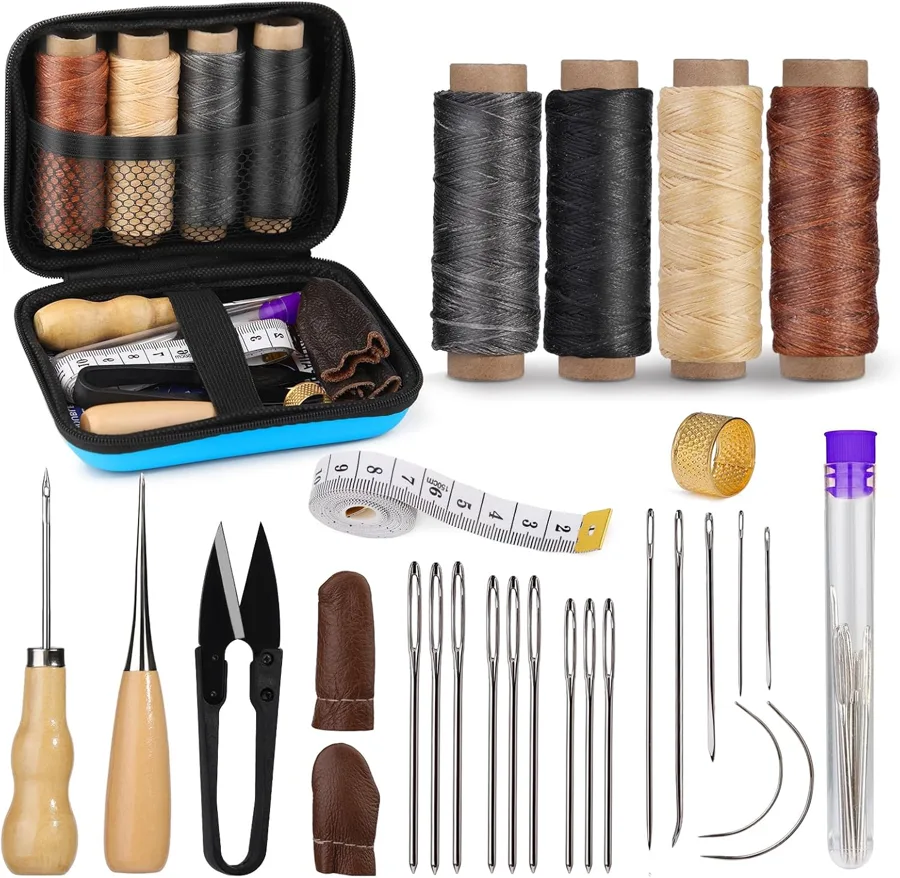 MORFEN Sewing Awl — 16 needles, 2 awls and waxed thread in a case