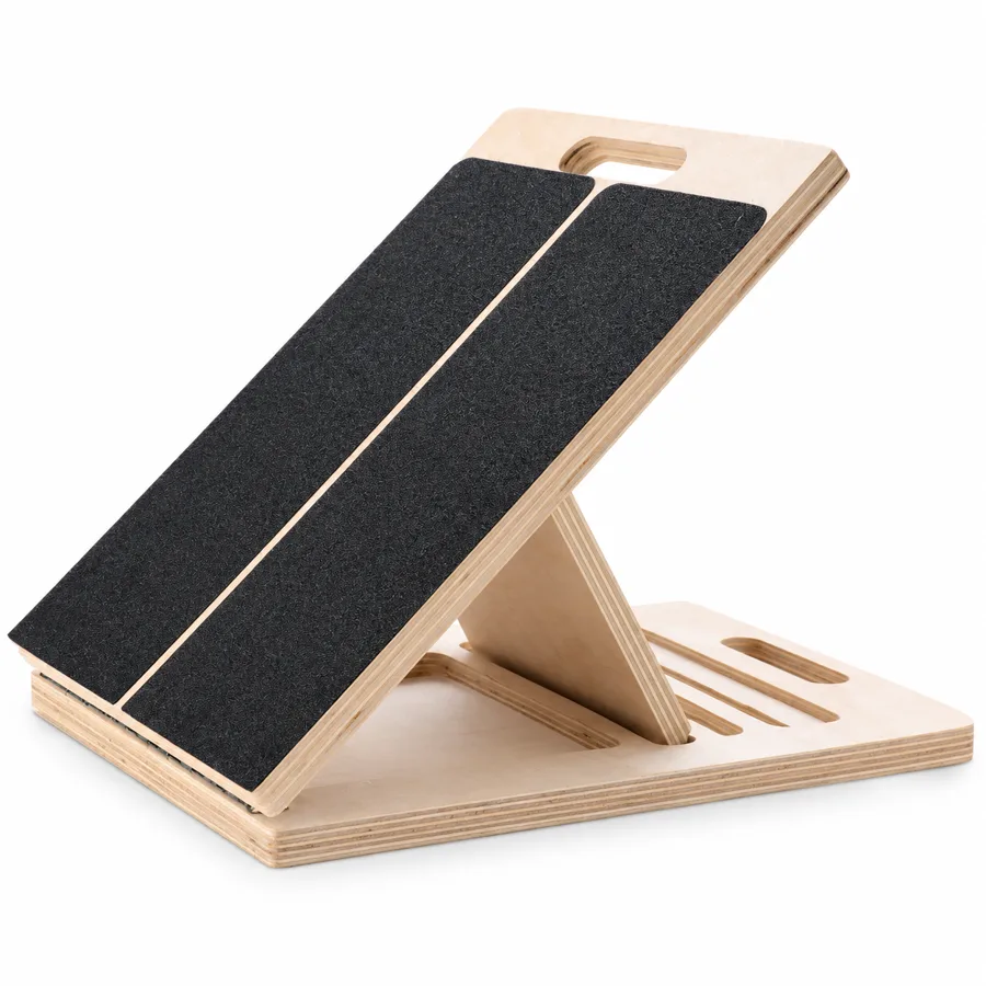 SteepRelief — folds flat with gritty pads for long, steady calf stretches