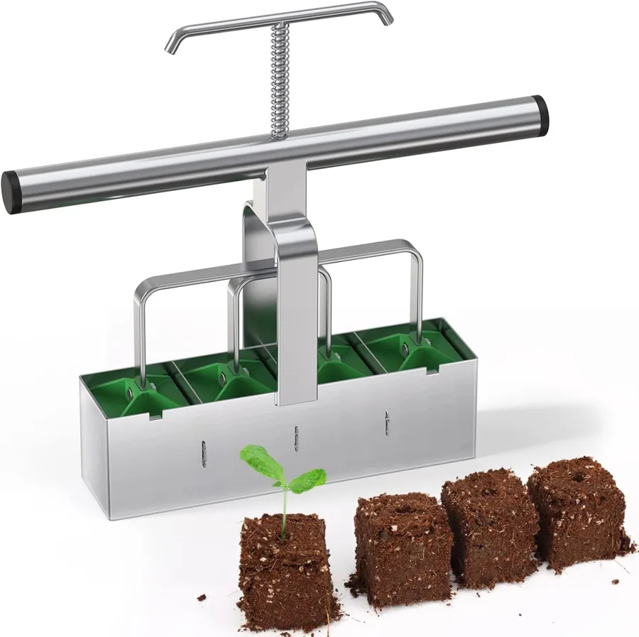 Soligt 4 Cell Soil Blocker — rounded handle for comfortable pressing