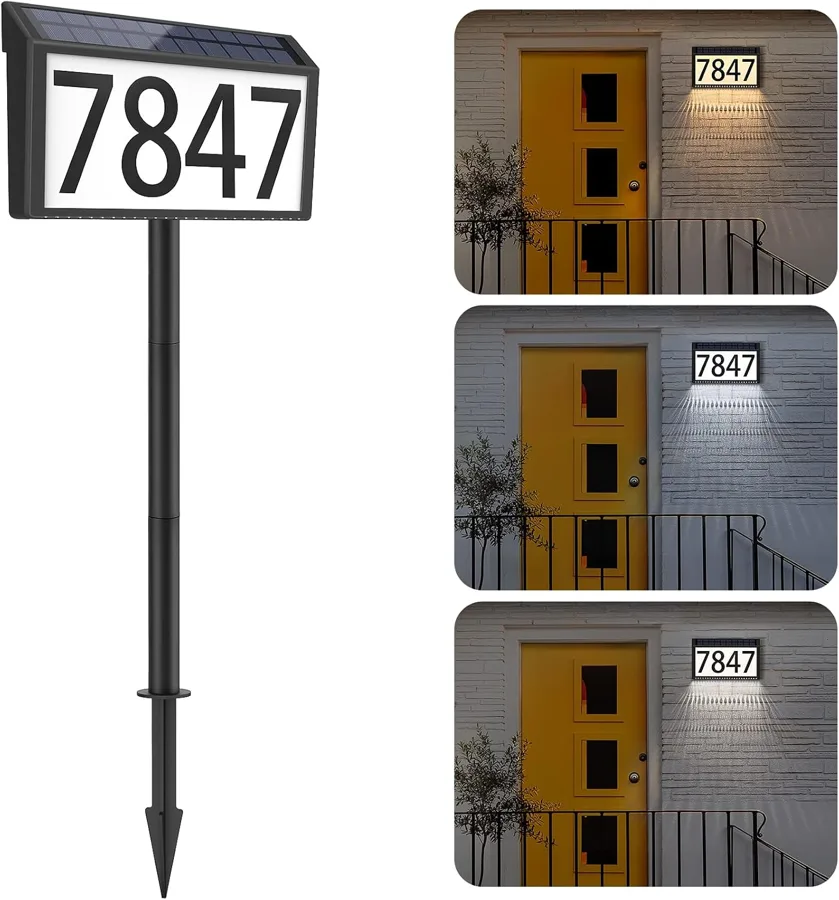 MAXvolador Solar Address Sign — wall or ground mounting with three light tones