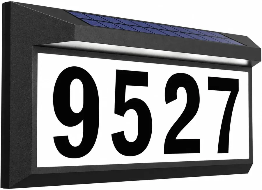 Eyrosa Solar Address Sign — wall plaque with two-stage night light