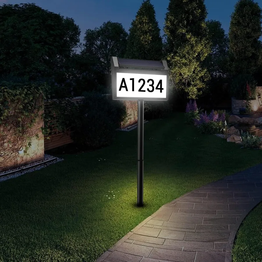 Deerdance Solar House Number Sign — panel angles up to 100° with wall or stake mount
