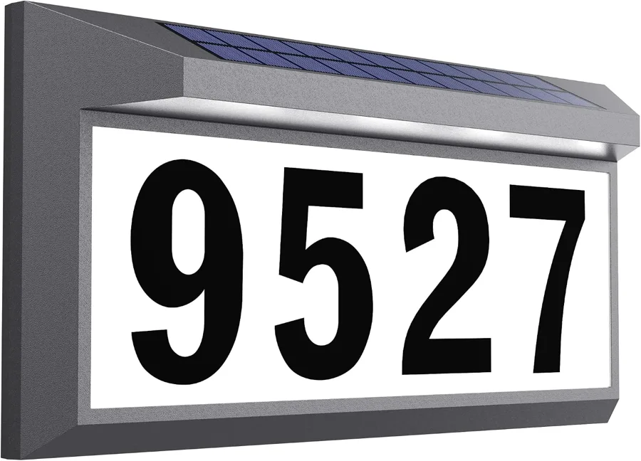 Eyrosa Solar Address Sign — gray wall plaque with automatic night light
