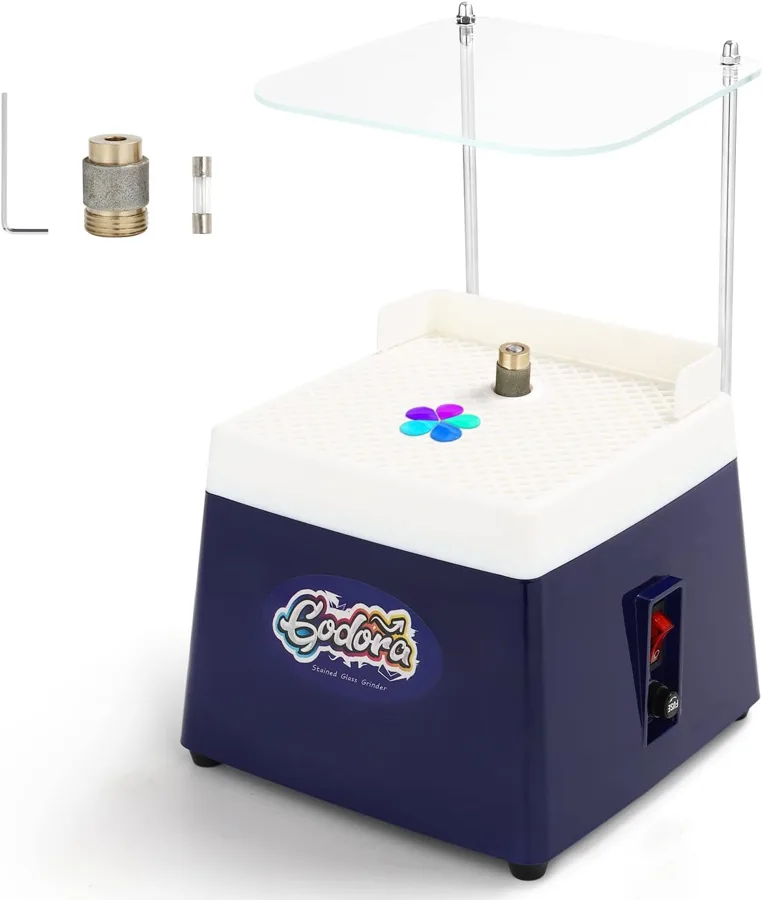 Stained Stained Glass Grinder — compact footprint with a splash guard