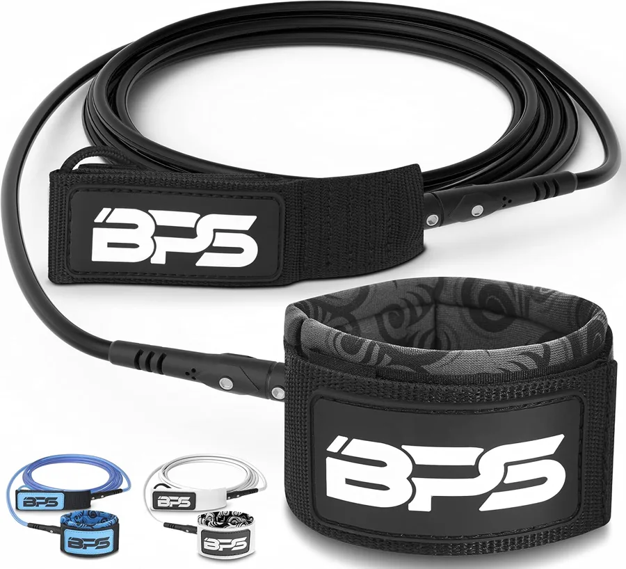 BPS Storm Surfboard Leash — triple-wrap rail saver, thick urethane cord