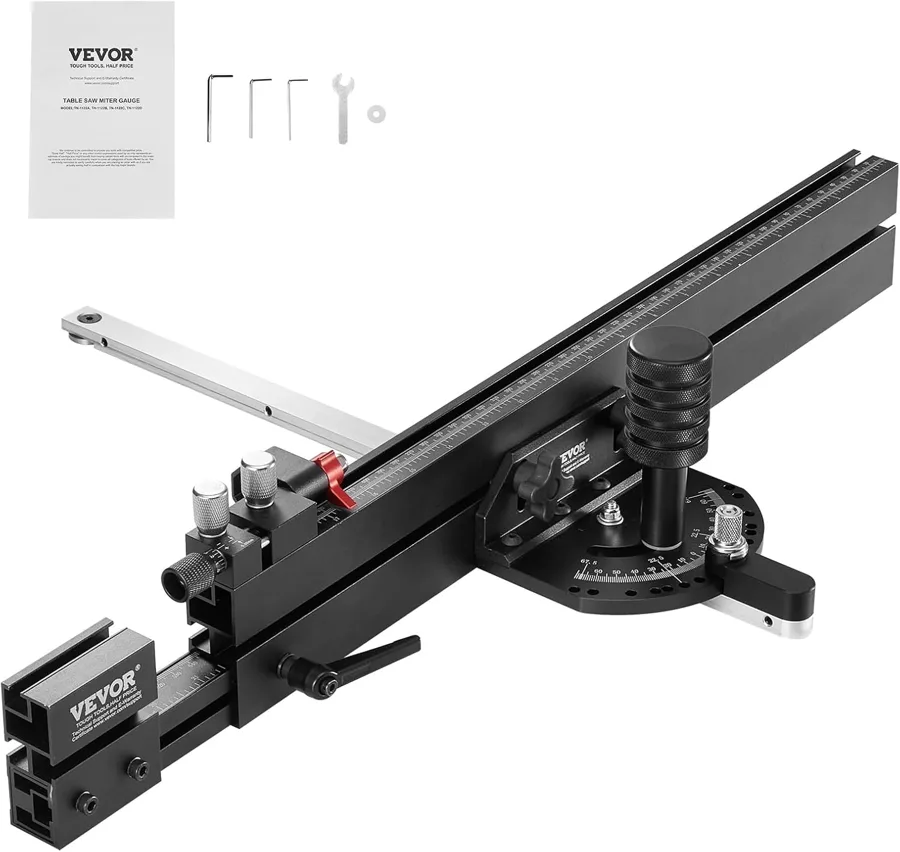 VEVOR Precision Miter Gauge — plunger slot fit and a fence that extends